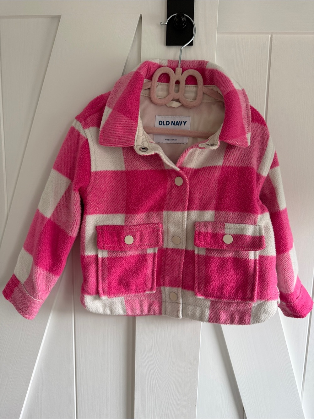 Old Navy Hot Pink & Cream Plaid Fleece Jacket